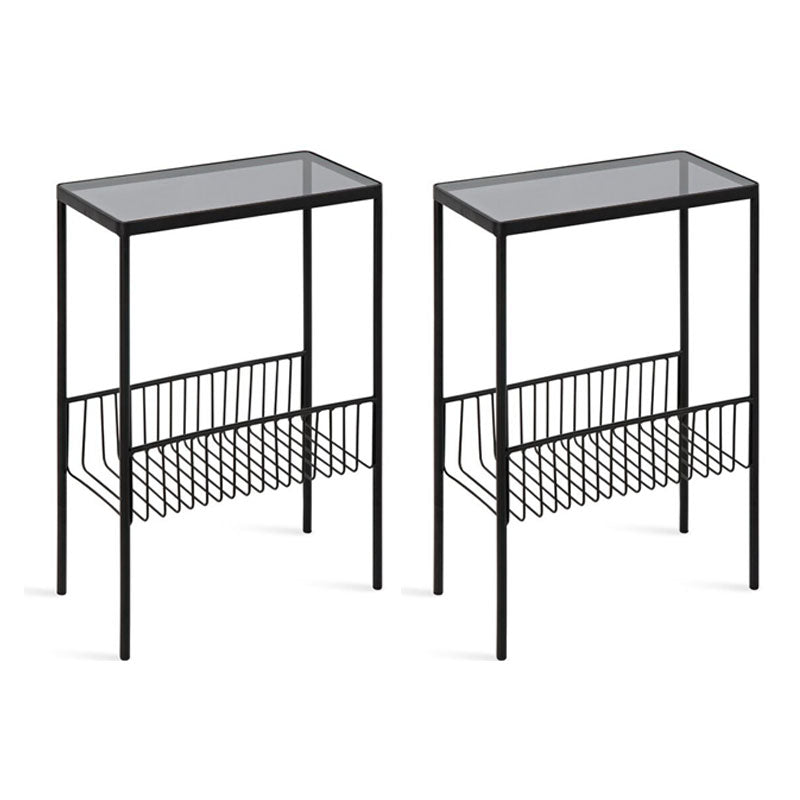 Tableaude arrière en verre / métal rectangle 27,5 "Table de bout à 4 jambes de haut avec étagère