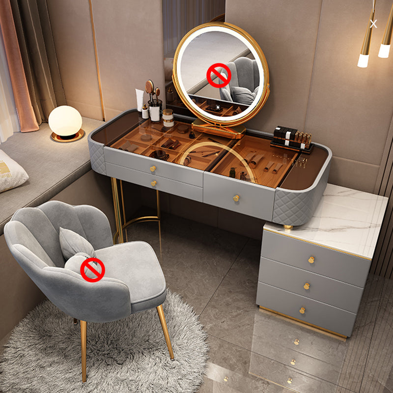 Escritorio de tocador de maquillaje de madera glamoroso con cajón, juego de tocador gris/blanco