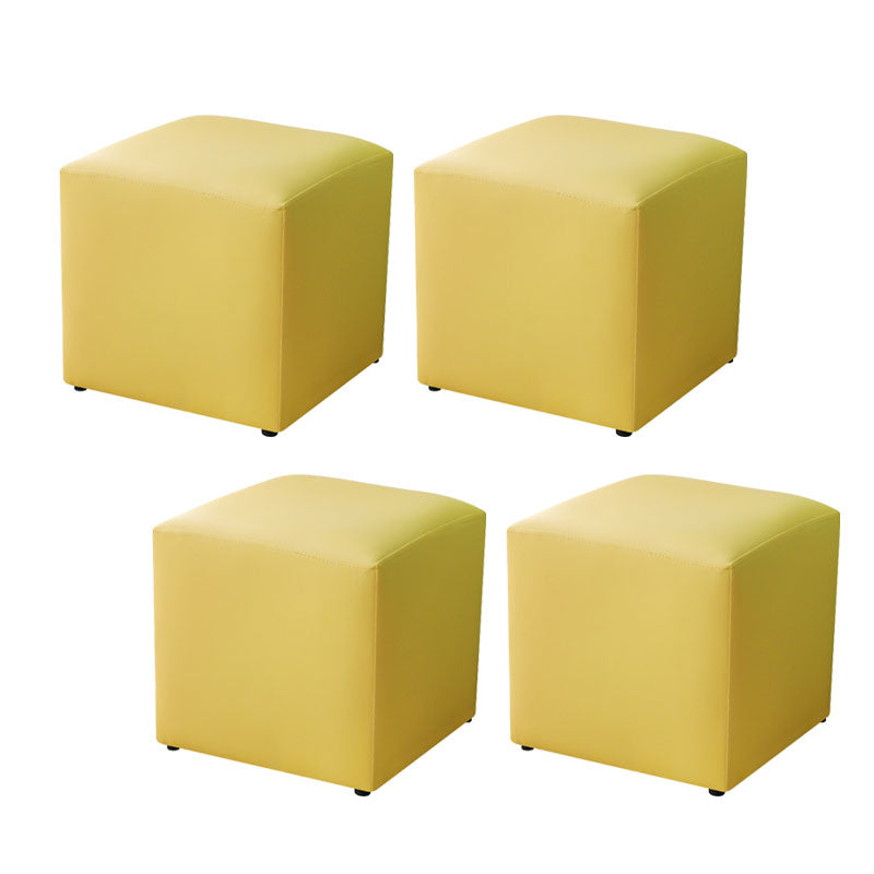 Modern Pure Color Cube Sqaure Faux Leather Cube for Living Room Yellow 4 Piece Set Clearhalo 'furn' 'furn_ottomans_poufs' 'Furniture' 'Living Room Furniture' 'Ottomans & Poufs' 'ottomans_poufs' 5956097