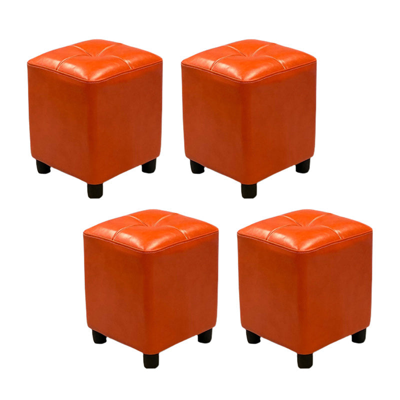 Modern Square Ottoman Plain Water Resistant Faux Leather Stain Resistant Tufted Ottoman Orange 4 Piece Set Clearhalo 'furn' 'furn_ottomans_poufs' 'Furniture' 'Living Room Furniture' 'Ottomans & Poufs' 'ottomans_poufs' 5956281