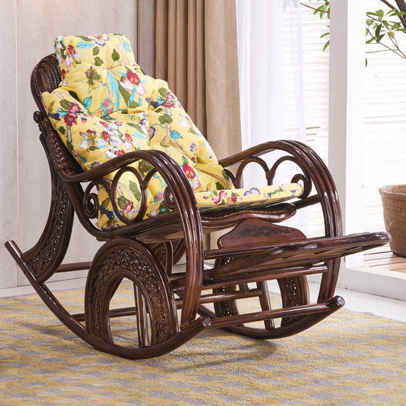 Spindle Wicker Rocking Chair Traditional Rocker Chair 24.8" x 45.3" x 41.3" Coffee Upholstered Clearhalo 'Chairs & Seating' 'furn' 'furn_rocking_chairs' 'Furniture' 'Living Room Furniture' 'Rocking Chairs' 'rocking_chairs' 5957249