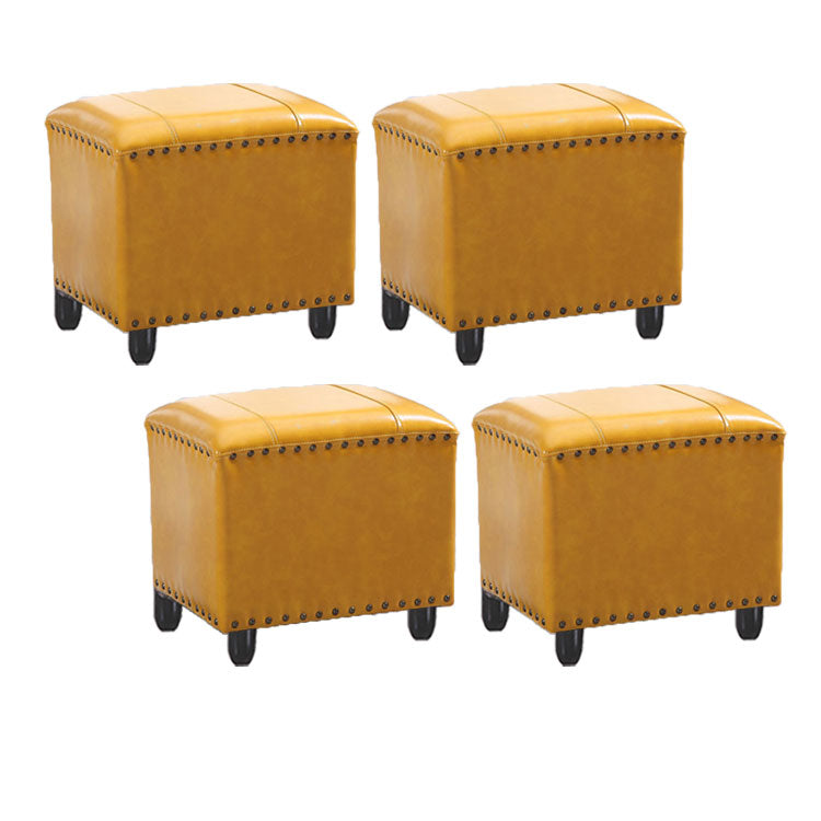 Modern Leather Standard Rectangle Nail Decoration Indoor Standard Yellow 4 Piece Set Clearhalo 'furn' 'furn_ottomans_poufs' 'Furniture' 'Living Room Furniture' 'Ottomans & Poufs' 'ottomans_poufs' 5957486