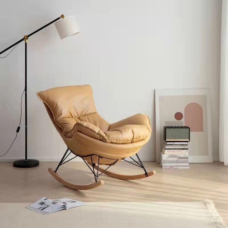 Leisure Pure Color Glider Chair Faux Leather Water Resistant with Ottoman Khaki Clearhalo 'Chairs & Seating' 'furn' 'furn_rocking_chairs' 'Furniture' 'Living Room Furniture' 'Rocking Chairs' 'rocking_chairs' 5957608