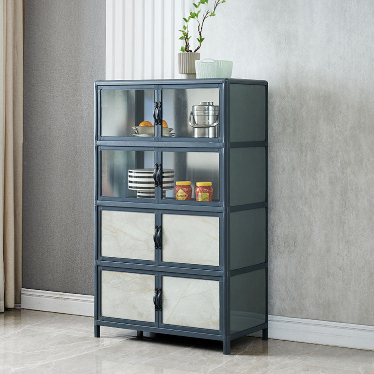 Sideboard in metallo blu con porte di vetro moderno server da pranzo con armadi