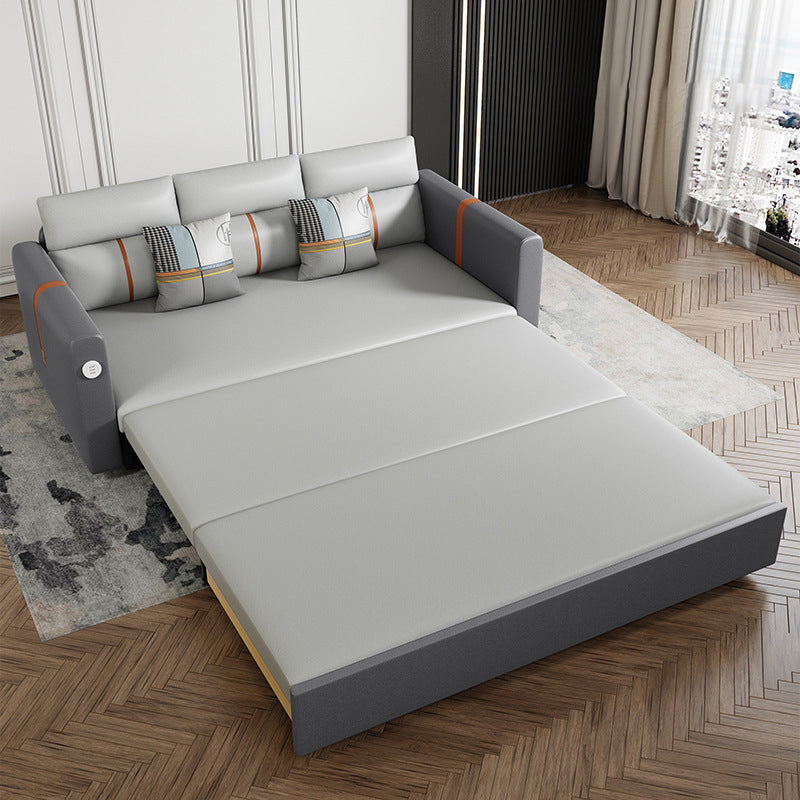 Kunstledersofa Cabrio -Sofa mit quadratischem Arm in Grau