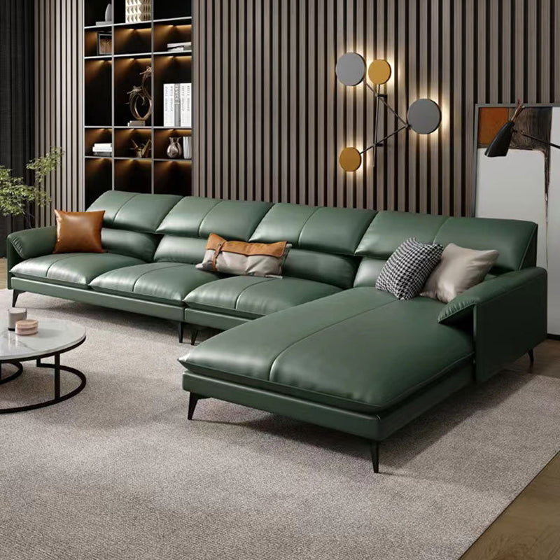 Glam Stationary Genuine Leather Pillow Top Arm Cushions Sofa Chaise