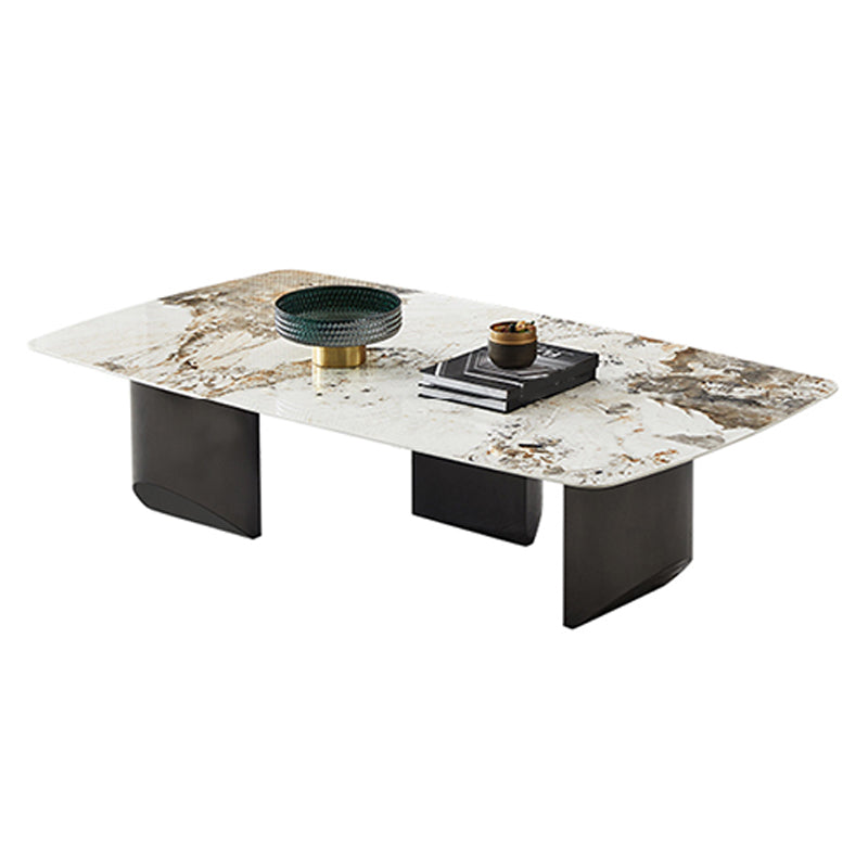 Stone Top Coffee Table with Black Metal Legs for Living Room