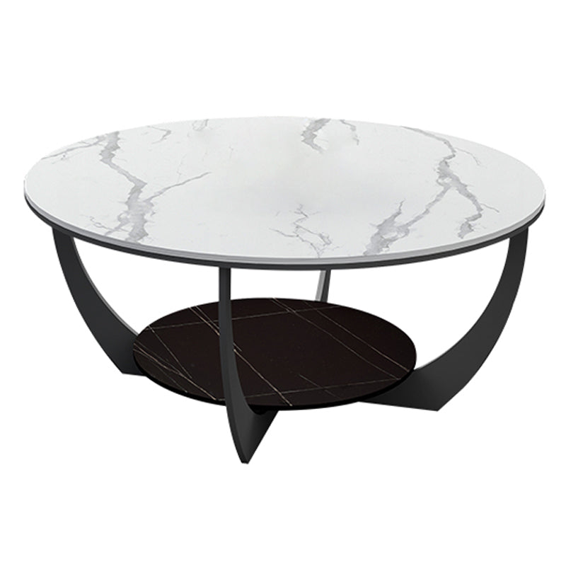 Modern Round Coffee Table Stone Cross Legs Coffee Table with Storage