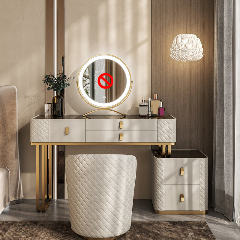 5-Drawer Vanity Makeup Table Set Glam Glass Top Vanity Table with Stool - 17.72" D