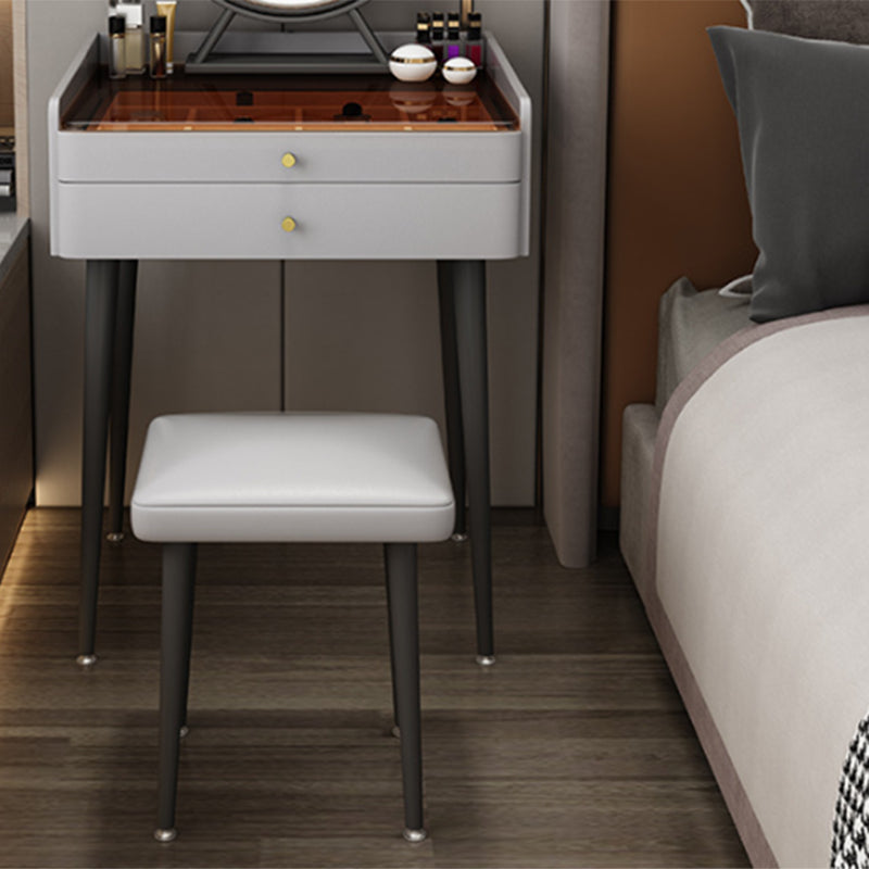 Modern Glass Top Makeup Vanity Table in Gray with Storage Drawers Makeup Vanity & Stools 24"L x 18"W x 31"H Clearhalo 'Bedroom Furniture' 'furn' 'furn_makeup_vanities' 'Furniture' 'Makeup Vanities' 'makeup_vanities' 5962616