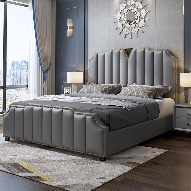 Glam Solid Wood Mattress Included with Headboard Scooped Panel Bed Frame