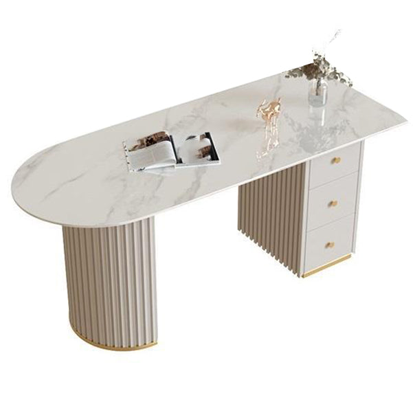 BEIGE STONE WRITTER DESK con scrivania per ufficio in metallo Chrome