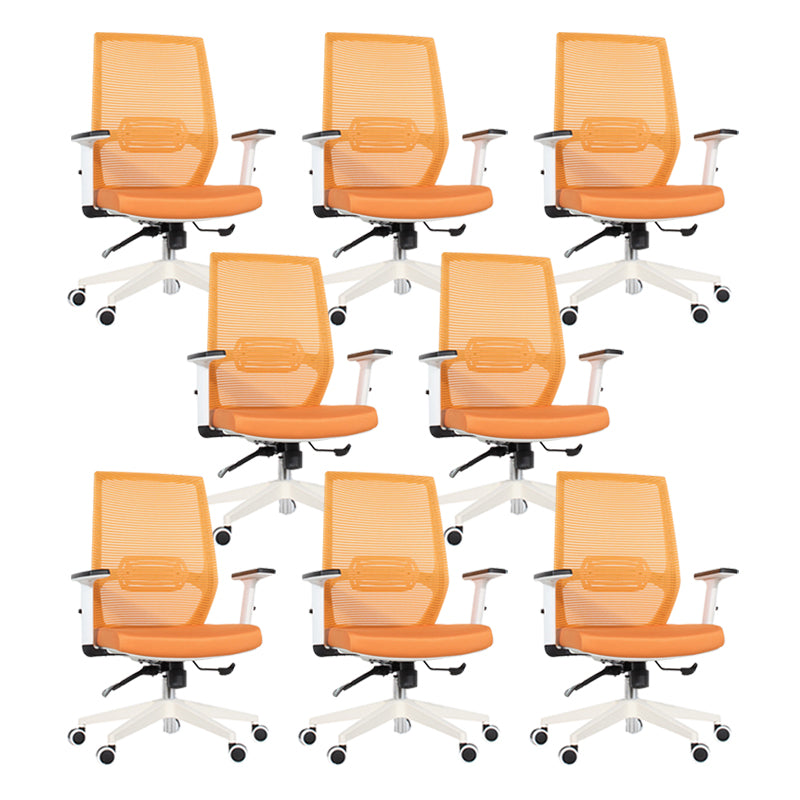 Modern Desk Chair Mesh Computer Chair Mid-Back Chair in Black/Gray/Orange Orange 8 Piece Set Clearhalo 'furn' 'furn_office_chair' 'Furniture' 'Office Chairs' 'Office Furniture' 'office_chair' 5965627