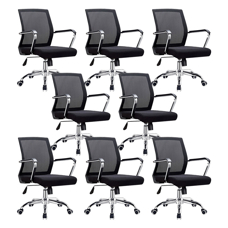 Modern Wheels Arm Chair Microfiber Black Conference Mid-Back Chair 8 Piece Set Clearhalo 'furn' 'furn_office_chair' 'Furniture' 'Office Chairs' 'Office Furniture' 'office_chair' 5965669