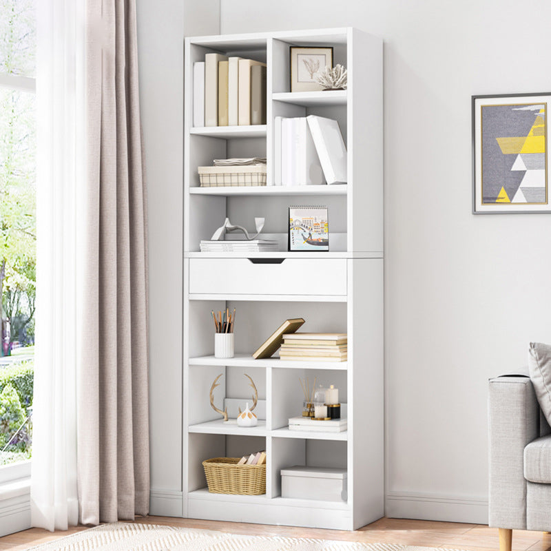 Modern Standard Open Bookshelf Engineered Wood Bookcase with Drawer Storage 19.7"L x 7.9"W x 70.9"H White Clearhalo 'Bookcases' 'furn' 'furn_bookcases' 'Furniture' 'Office Furniture' 5965899