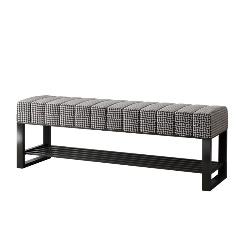 17.7" H Modern Metal Seating Bench Tufted Entryway Bench with Legs Houndstooth pattern Clearhalo 'Benches' 'Chairs & Seating' 'furn' 'furn_benches' 'Furniture' 'Living Room Furniture' 5966197