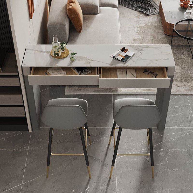 Rectangular White Modern Bar Table Stone Table for Restaurant 63"L x 15.7"W x 39.4"H Gray Without Chairs Clearhalo 'Bar Furniture' 'Bar Tables' 'bar_tables' 'furn' 'furn_bar_tables' 'Furniture' 'Kitchen & Dining Furniture' 5966671