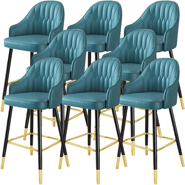 Glam Metal Barstool Faux Leather Kitchen Counter Stool in Matte Finish with 4 Legs Dark Blue 8 Piece Set Clearhalo 'Bar Furniture' 'Bar Stools' 'bar_stools' 'furn' 'furn_bar_stools' 'Furniture' 'Kitchen & Dining Furniture' 5967489
