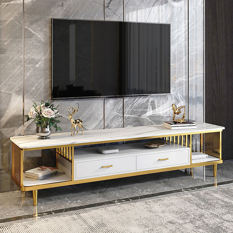 White Stone TV Stand Modern TV Media Stand with Metal Legs for Living Room
