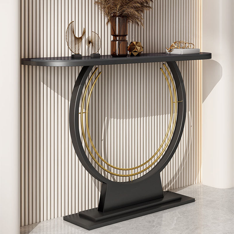 Zeitgenössischer Eisenkonsole Sofa Tischstein Halb Mondendtisch für Halle