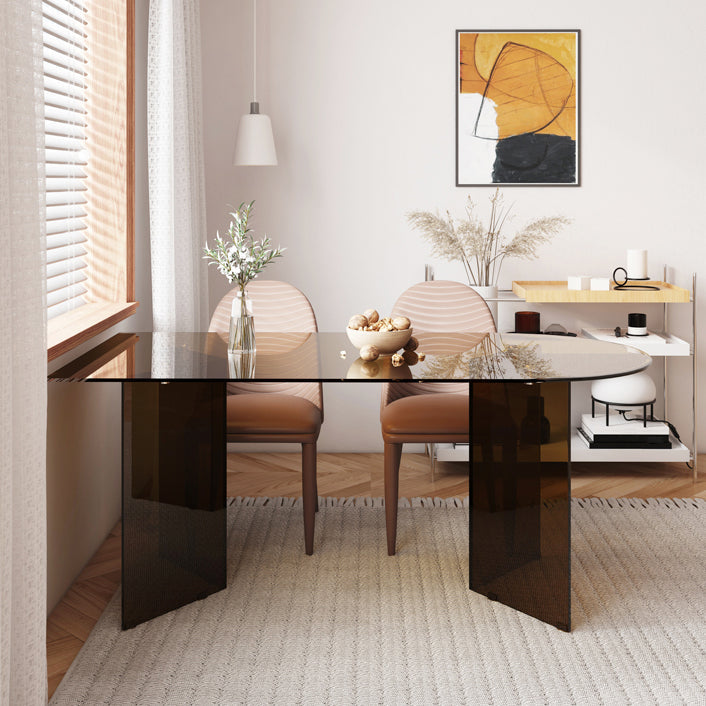 Gehard glazen bovenste eettafel gratis vorm eettafel met dubbel voetstuk