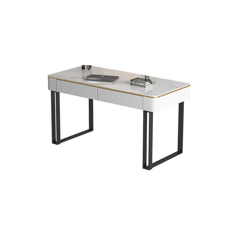 Curved Sled Writing Desk with 2 Drawers Office Desk Stone and Metal Black Clearhalo 'furn' 'furn_office_desk' 'Furniture' 'Office Desks' 'Office Furniture' 'office_desk' 5971654