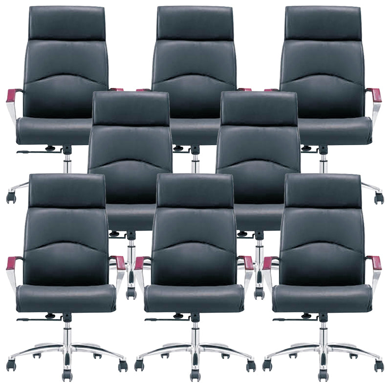 Contemporary Arm Chair Fixed Arms Blue Faux Leather Office Chair Casters 8 Piece Set With Headrest Clearhalo 'furn' 'furn_office_chair' 'Furniture' 'Office Chairs' 'Office Furniture' 'office_chair' 5972123