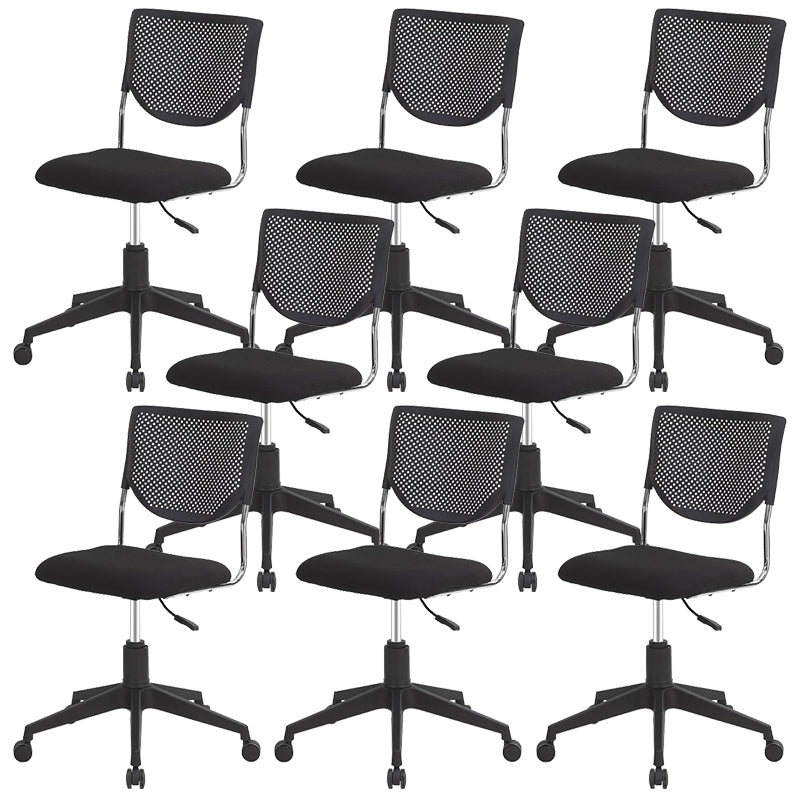 Armless Mid Back Vinyl Office Chair Modern Black Back Conference Chair Without Writing Pad 8 Piece Set With Wheels Clearhalo 'furn' 'furn_office_chair' 'Furniture' 'Office Chairs' 'Office Furniture' 'office_chair' 5972224