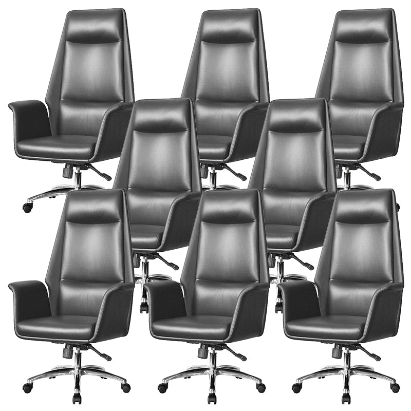 Contemporary Faux Leather Adjustable Chair Conference Swivel Chair Black 8 Piece Set High-Back (Over 22 in.) Clearhalo 'furn' 'furn_office_chair' 'Furniture' 'Office Chairs' 'Office Furniture' 'office_chair' 5972483