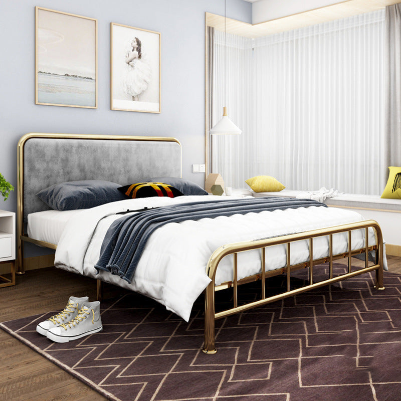 Contemporary Panel Rectangular Upholstered Headboard Metal Bed Frame