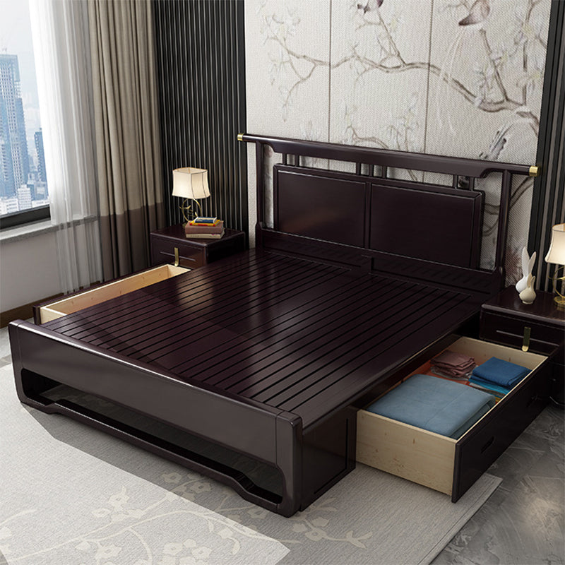 84.65 inch Wide Traditional Bed Frame Rubberwood Bed with Headboard