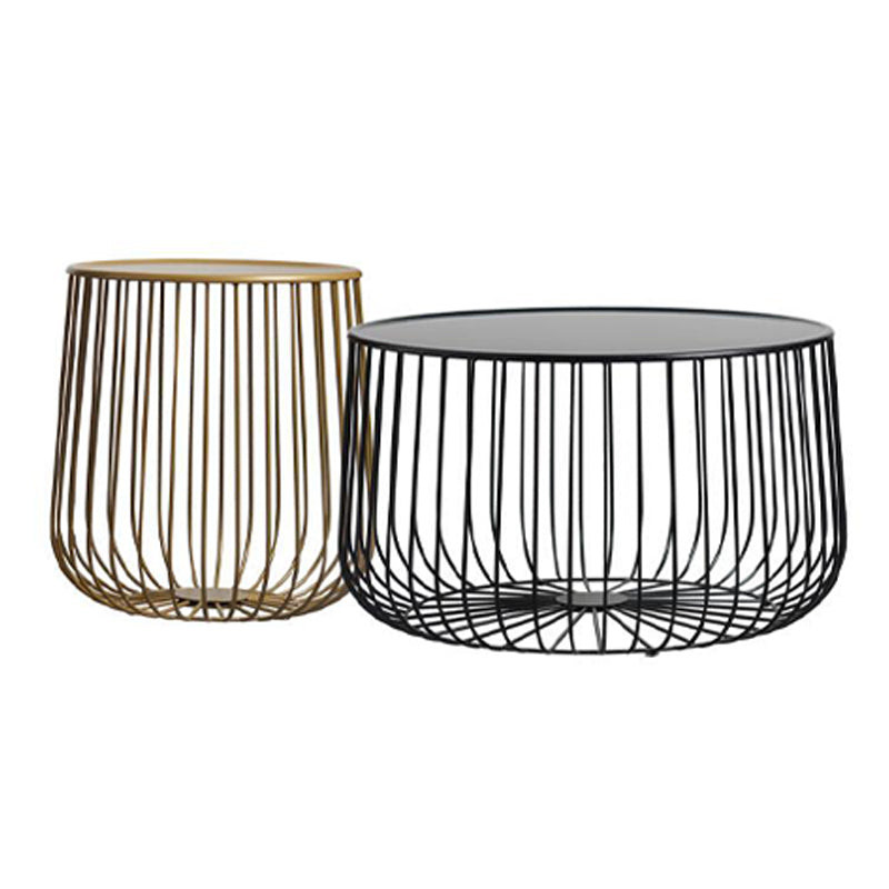 Mid-century Round Iron Coffee Table Frame Cocktail Table with Storage 24"L x 24"W x 14"H + 14"L x 14"W x 16"H Clearhalo 'Coffee & Accent Tables' 'Coffee Tables' 'coffee_tables' 'furn' 'furn_coffee_tables' 'Furniture' 'Living Room Furniture' 5973499