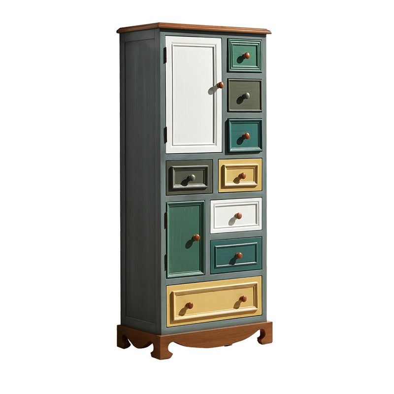 Industrial Accent Cabinet with 8 Drawers and 2 Doors in Solid Wood