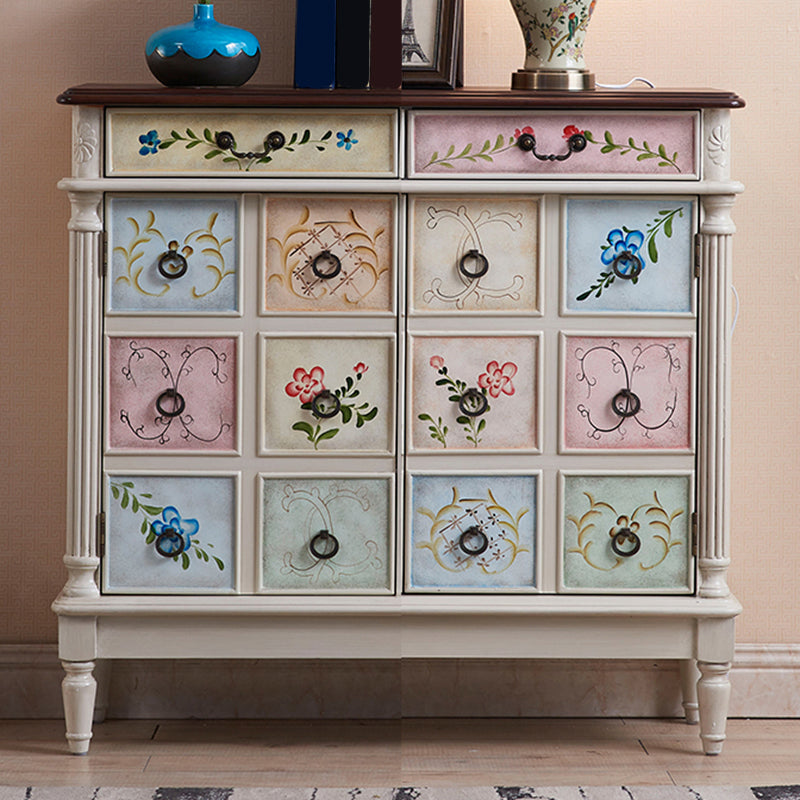 Industrial Solid Wooden Accent Cabinet with 2 Drawers and 2 Doors