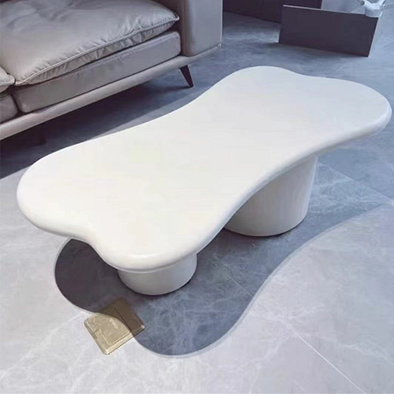 Scandinavian Cream Wood Coffee Table 2 Legs Irregular Cocktail Table White Clearhalo 'Coffee & Accent Tables' 'Coffee Tables' 'coffee_tables' 'furn' 'furn_coffee_tables' 'Furniture' 'Living Room Furniture' 5973662