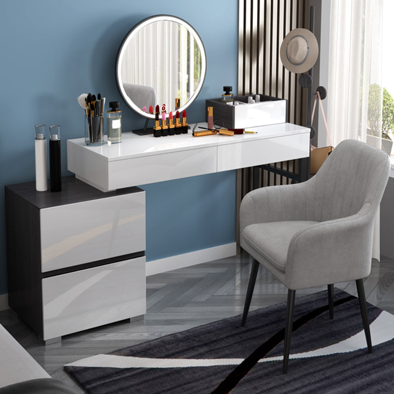 Modern 28.94" H Vanity Dressing Table Set 4 Drawers White Dresser with Stool Makeup Vanity & Mirror & Stools Gray Clearhalo 'Bedroom Furniture' 'furn' 'furn_makeup_vanities' 'Furniture' 'Makeup Vanities' 'makeup_vanities' 5974180