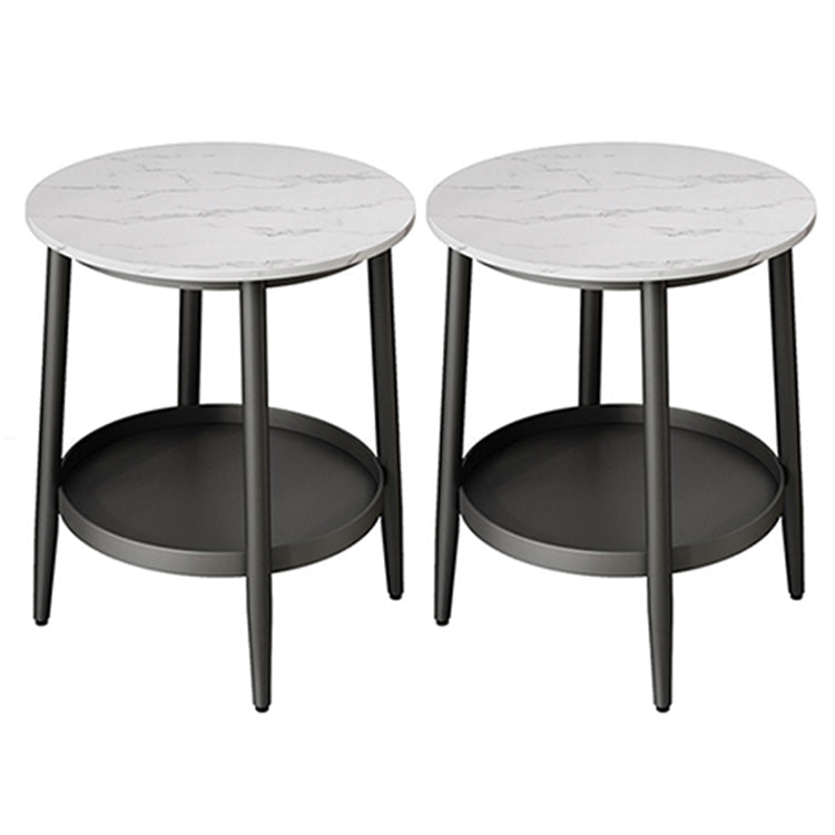 Tavolino laterale rotondo a 4 gambe moderno tavolo d'angolo di divano in ardesia con archiviazione