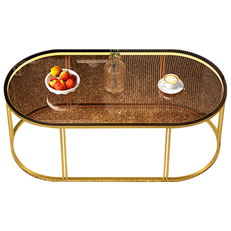 Oval Coffee Table with Glass Top and Frame Base for Living Room