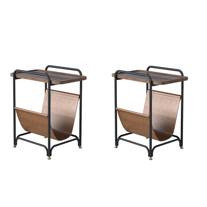 Rectangle Wood Top Side Table Iron Frame End Table with Magazine Holder 27.5"L x14"W x 24"H Black 2 Clearhalo 'Coffee & Accent Tables' 'End & Side Tables' 'end_side_tables' 'furn' 'furn_end_side_tables' 'Furniture' 'Living Room Furniture' 5981414
