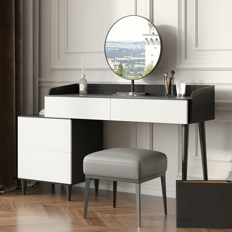 Black Stone Top Vanity Table Set Modern Simple Drawers in Included Makeup Dressing Table Makeup Vanity & Mirror & Stools 4 Clearhalo 'Bedroom Furniture' 'furn' 'furn_makeup_vanities' 'Furniture' 'Makeup Vanities' 'makeup_vanities' 5981700