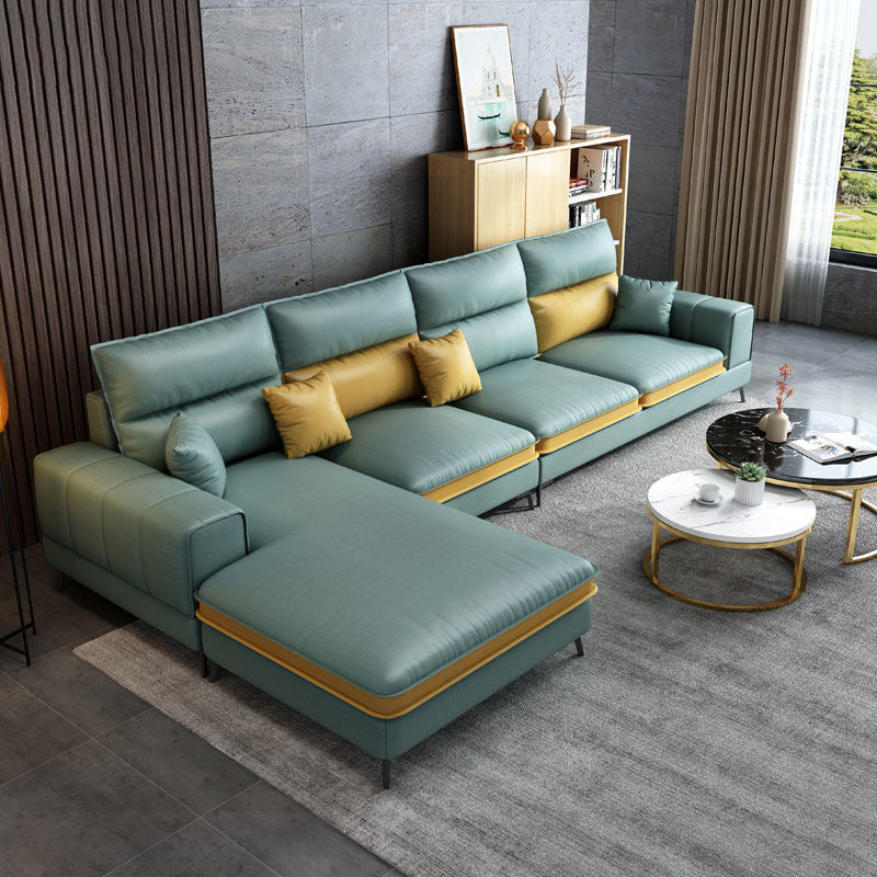 Nordic Faux Leather Stationary Living Room Square Arm Sofa Chaise