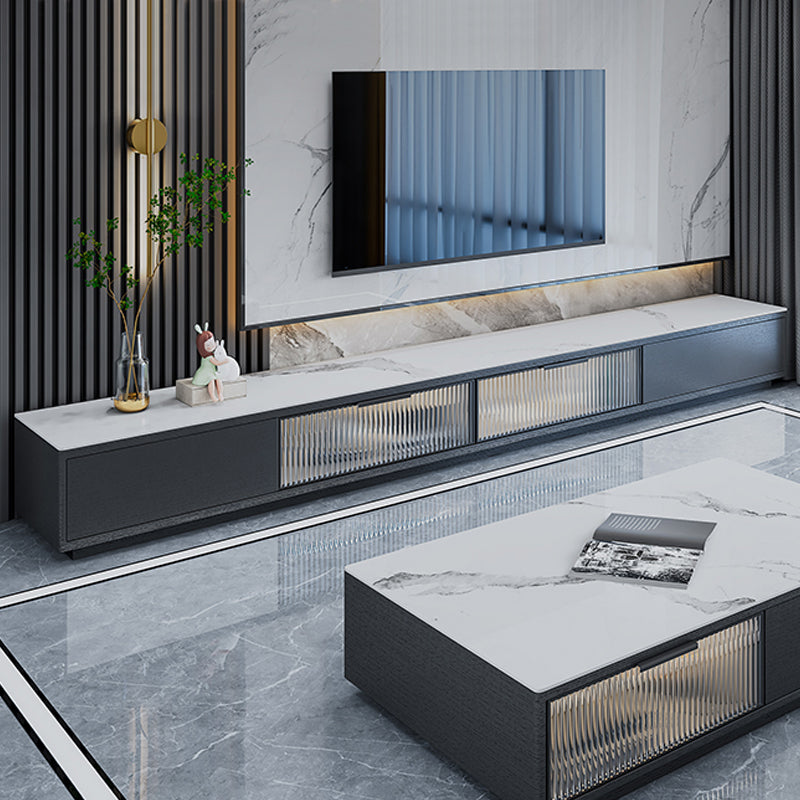 Stone Modern TV Stand Black Enclosed Storage TV Console with Drawers