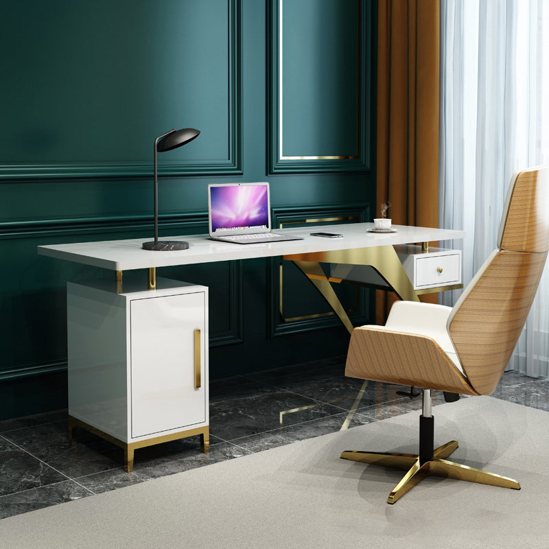 Bureau d'écriture blanc et noir Glam Stone Piedstal Office Bureau avec classeur