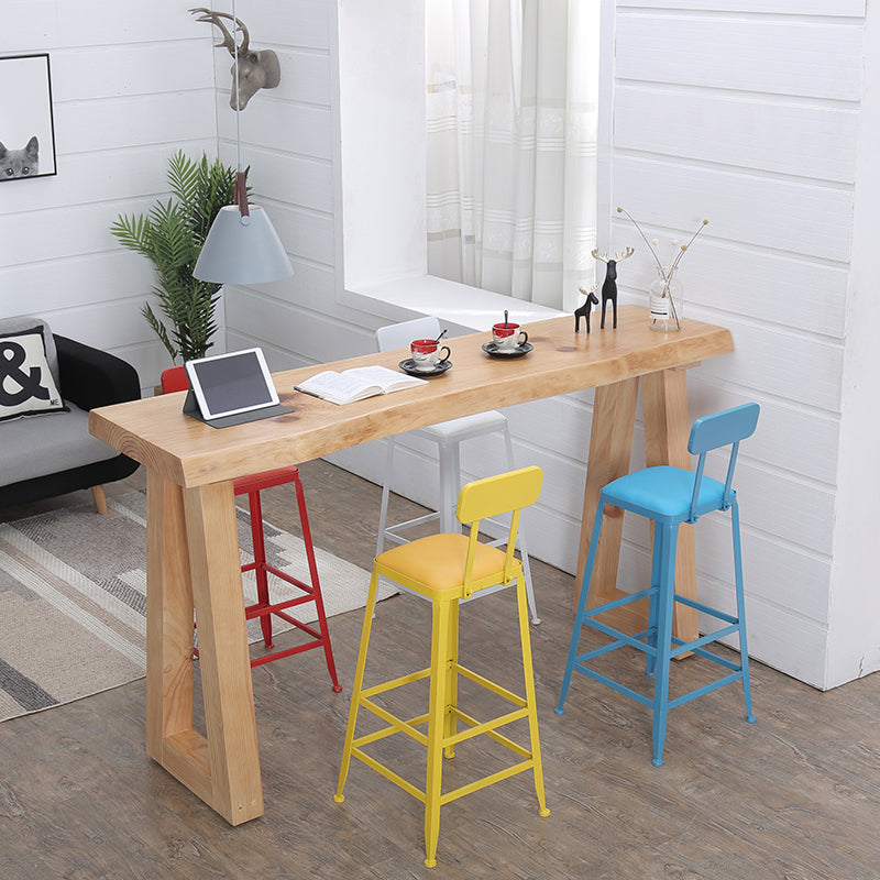 Modern Solid Wood Bar Table Set 1/5 Pieces Double Pedestal Pub Table Set in Natural