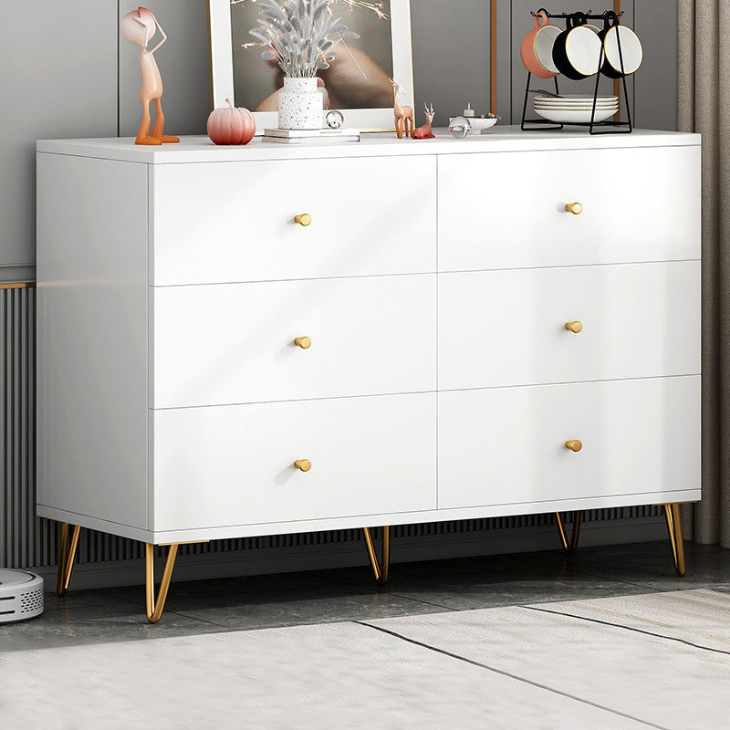 Contemporary White Wooden Chest with Drawers and Metal Legs Accent Chest