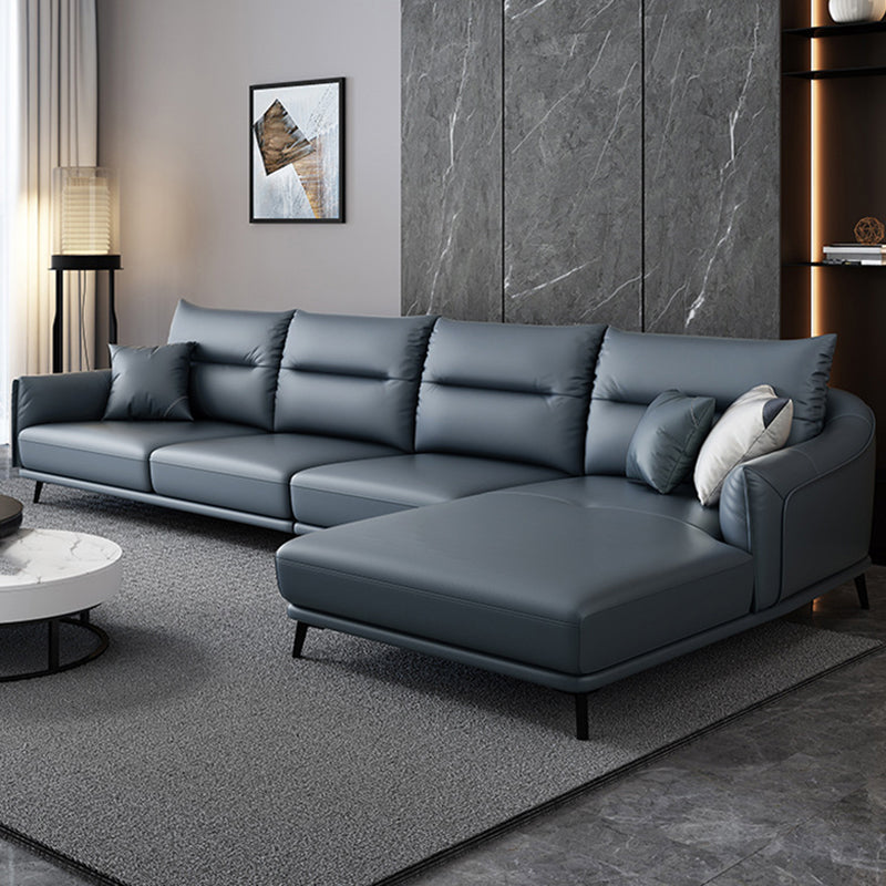 Cuscino blu posteriore sezionale in pelle genuina a forma di l a forma 3/4 posti