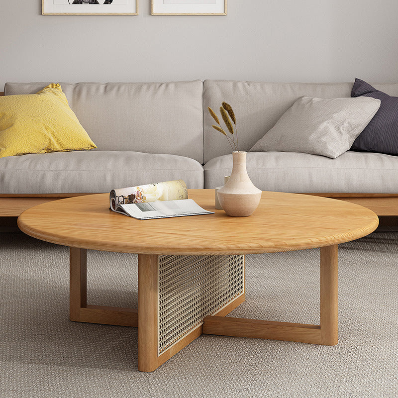 Round Wooden Coffee Table Scandinavian Cross Legs Coffee Table