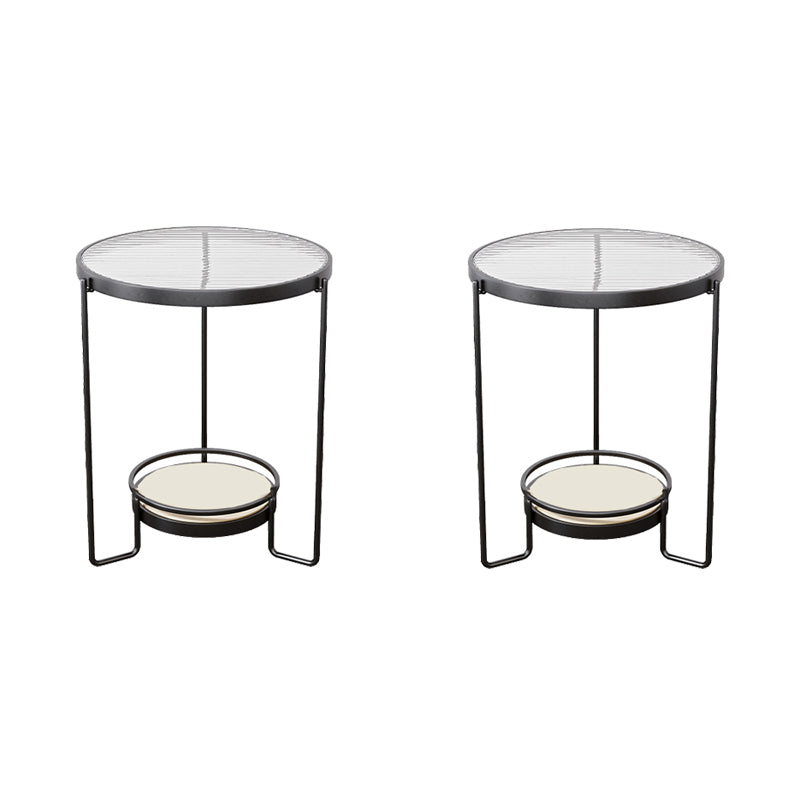 Modern 23.62" Tall Iron Frame End Table Round Glass Top Side Table with Shelf