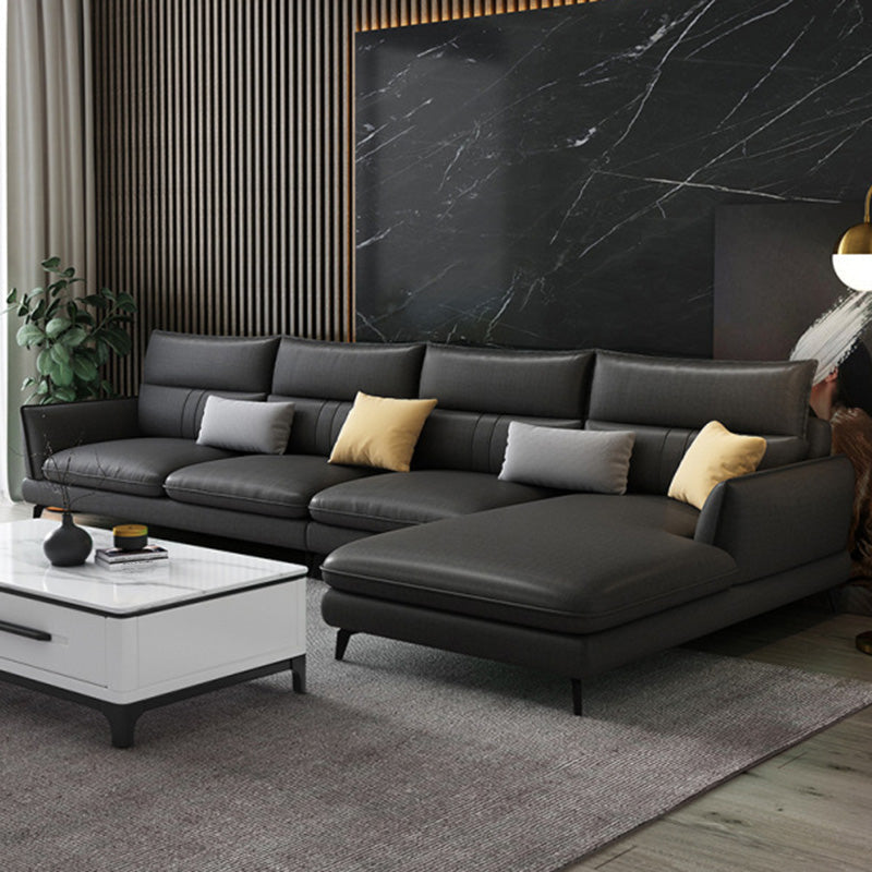 Contemporary Stationary Faux Leather Recessed Arm Sofa Chaise