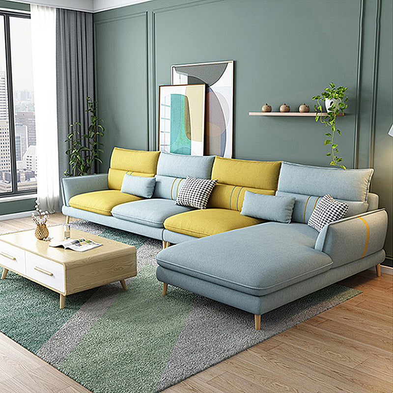 Contemporary Flared Arm Stationary Living Room Cushions Sofa Chaise Light Blue-Yellow Right Clearhalo 'furn' 'furn_sectionals' 'Furniture' 'Living Room Furniture' 'Sectionals' 5996234